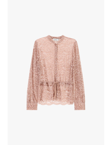Camisa de renda com cordão ajustável e botões frontais Please