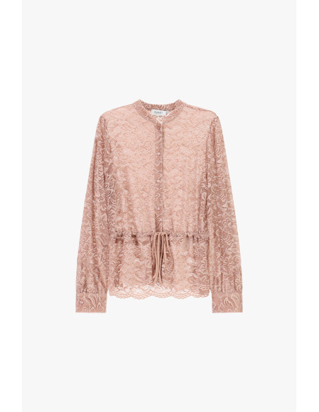 Camisa de renda com cordão ajustável e botões frontais Please