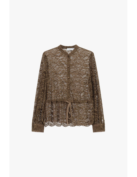 Camisa de renda com cordão ajustável e botões frontais Please