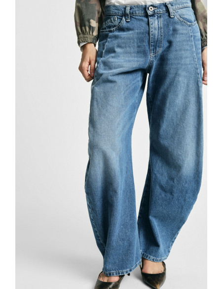 Jeans tapered de perna extralarga com costuras Please