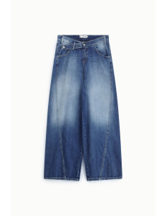 Jeans de perna larga, cintura média, efeito lavado Please 2