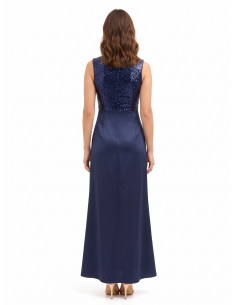 Vestido comprido com corpete de lantejoulas e saia de cetim com decote em V cruzado Rinascimento 2