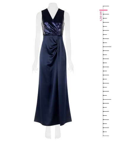 Vestido comprido com corpete de lantejoulas e saia de cetim com decote em V cruzado Rinascimento
