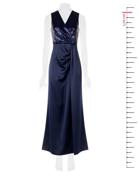 Vestido comprido com corpete de lantejoulas e saia de cetim com decote em V cruzado Rinascimento
