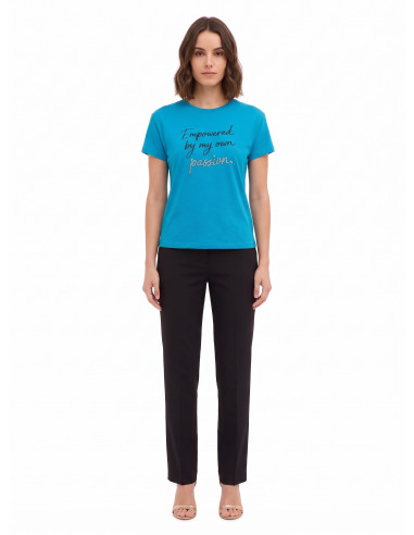 T-shirt regular em algodão com slogan e strass Rinascimento