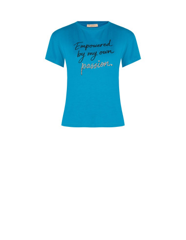 T-shirt regular em algodão com slogan e strass Rinascimento