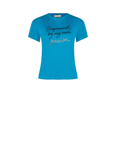 T-shirt regular em algodão com slogan e strass Rinascimento