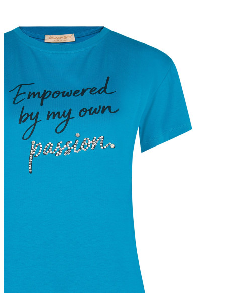 T-shirt regular em algodão com slogan e strass Rinascimento