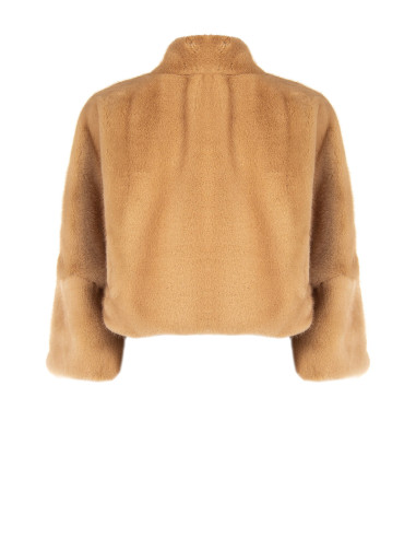 Casaco cropped de pelo sintético com fecho de correr Rinascimento