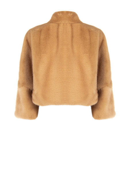 Casaco cropped de pelo sintético com fecho de correr Rinascimento