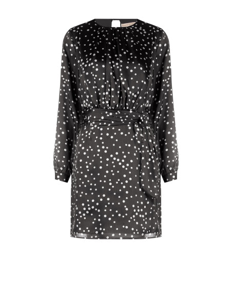 Vestido curto de cetim ligeiramente enrugado com mangas a 3/4 Rinascimento