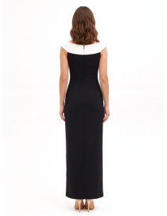 Vestido comprido em crepe scuba com painel plissado em contraste Rinascimento 2