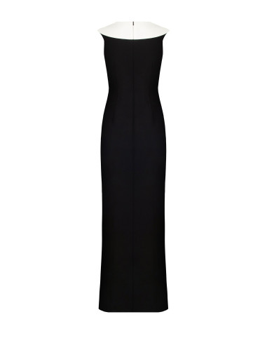 Vestido comprido em crepe scuba com painel plissado em contraste Rinascimento
