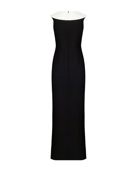 Vestido comprido em crepe scuba com painel plissado em contraste Rinascimento