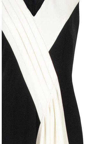 Vestido comprido em crepe scuba com painel plissado em contraste Rinascimento