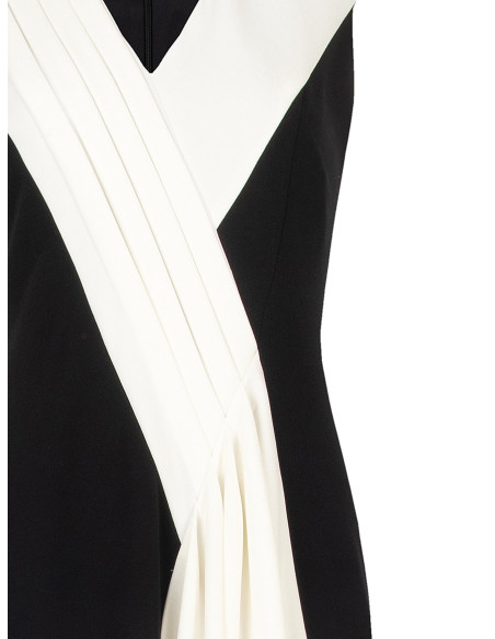 Vestido comprido em crepe scuba com painel plissado em contraste Rinascimento