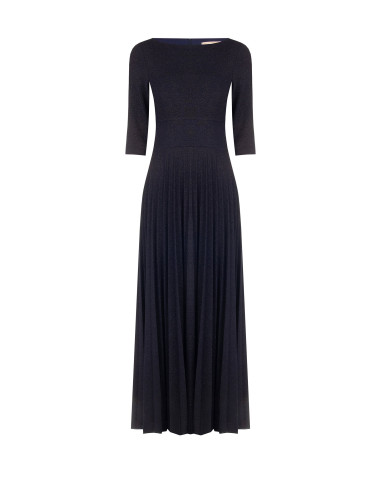 Vestido Comprido Rodado Plissado em Lurex com Efeito Glitter e Mangas a 3/4 Rinascimento
