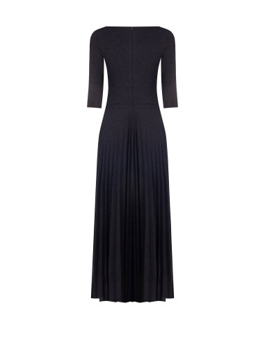 Vestido Comprido Rodado Plissado em Lurex com Efeito Glitter e Mangas a 3/4 Rinascimento
