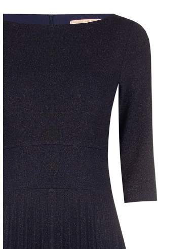 Vestido Comprido Rodado Plissado em Lurex com Efeito Glitter e Mangas a 3/4 Rinascimento