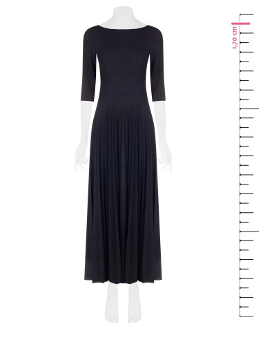 Vestido Comprido Rodado Plissado em Lurex com Efeito Glitter e Mangas a 3/4 Rinascimento
