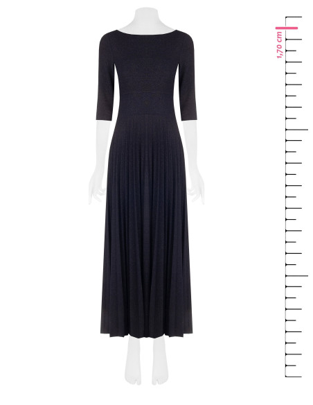 Vestido Comprido Rodado Plissado em Lurex com Efeito Glitter e Mangas a 3/4 Rinascimento