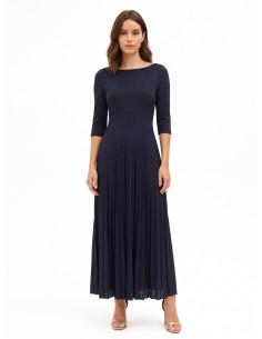 Vestido Comprido Rodado Plissado em Lurex com Efeito Glitter e Mangas a 3/4 Rinascimento