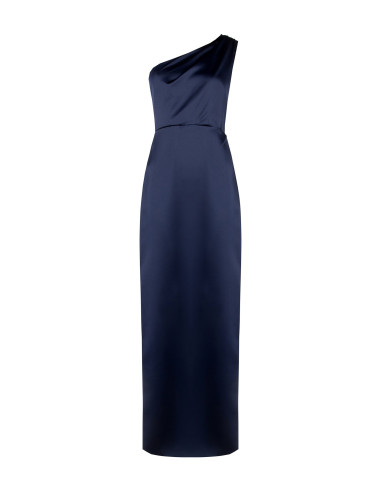 Vestido comprido em cetim estruturado com drapeado e racha lateral Rinascimento