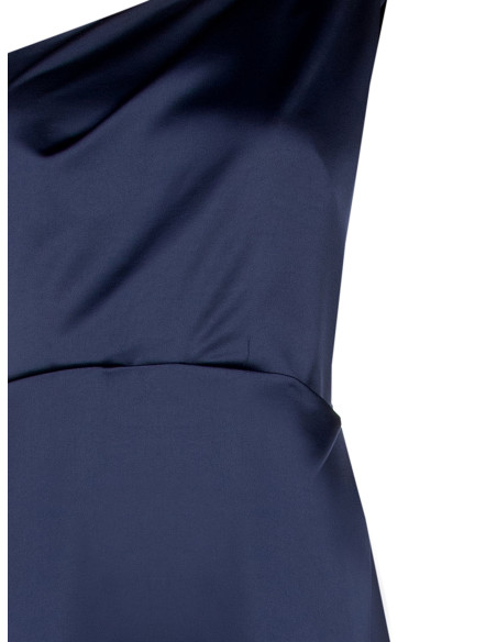 Vestido comprido em cetim estruturado com drapeado e racha lateral Rinascimento