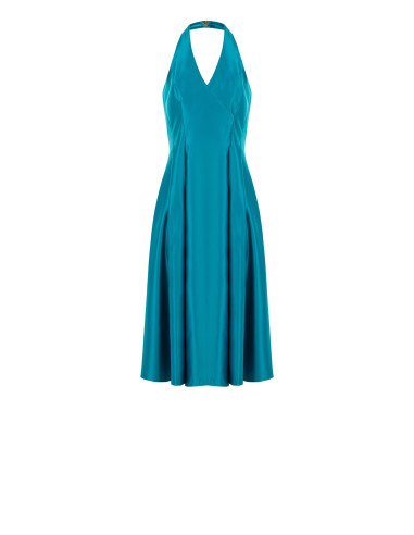 Vestido midi em cetim duchesse estruturado, com bolsos e decote em V transpassado Rinascimento