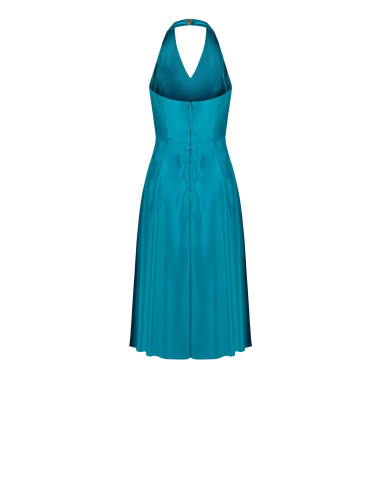 Vestido midi em cetim duchesse estruturado, com bolsos e decote em V transpassado Rinascimento