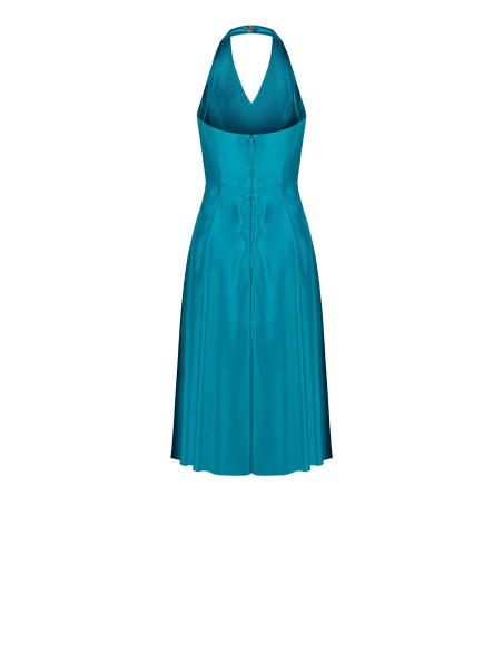 Vestido midi em cetim duchesse estruturado, com bolsos e decote em V transpassado Rinascimento