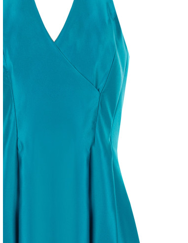 Vestido midi em cetim duchesse estruturado, com bolsos e decote em V transpassado Rinascimento