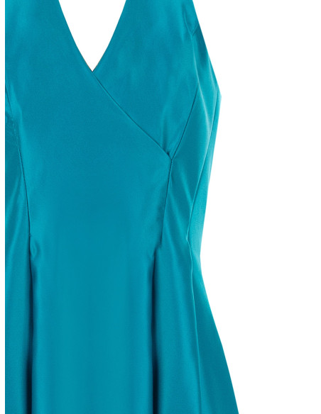 Vestido midi em cetim duchesse estruturado, com bolsos e decote em V transpassado Rinascimento