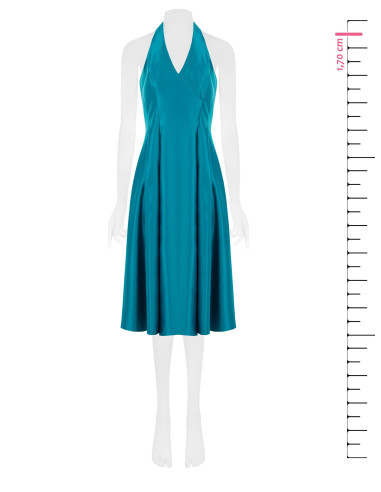 Vestido midi em cetim duchesse estruturado, com bolsos e decote em V transpassado Rinascimento