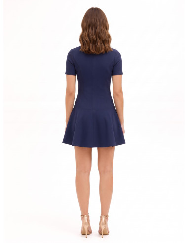 Vestido curto de cintura baixa em crepe scuba com fecho de correr com logótipo Rinascimento