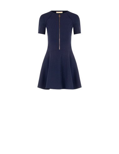 Vestido curto de cintura baixa em crepe scuba com fecho de correr com logótipo Rinascimento
