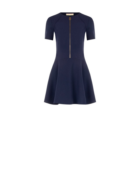 Vestido curto de cintura baixa em crepe scuba com fecho de correr com logótipo Rinascimento