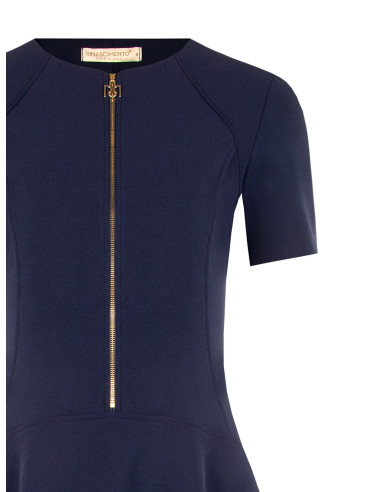 Vestido curto de cintura baixa em crepe scuba com fecho de correr com logótipo Rinascimento