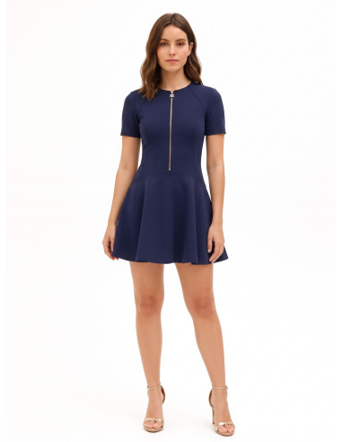 Vestido curto de cintura baixa em crepe scuba com fecho de correr com logótipo Rinascimento