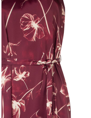 Vestido midi de cetim com flores grandes, decote e laço atrás Rinascimento
