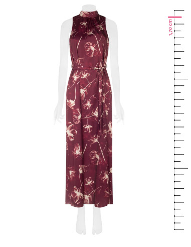 Vestido midi de cetim com flores grandes, decote e laço atrás Rinascimento