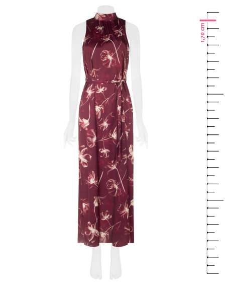 Vestido midi de cetim com flores grandes, decote e laço atrás Rinascimento