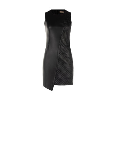 Vestido curto em imitação de pele com padrão entrançado aos quadrados Rinascimento
