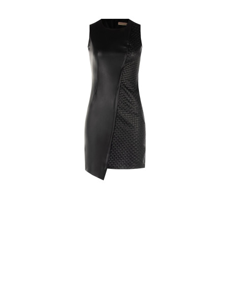 Vestido curto em imitação de pele com padrão entrançado aos quadrados Rinascimento