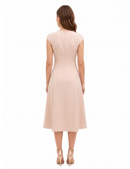 Vestido midi evasé em tecido cadi com costura central Rinascimento