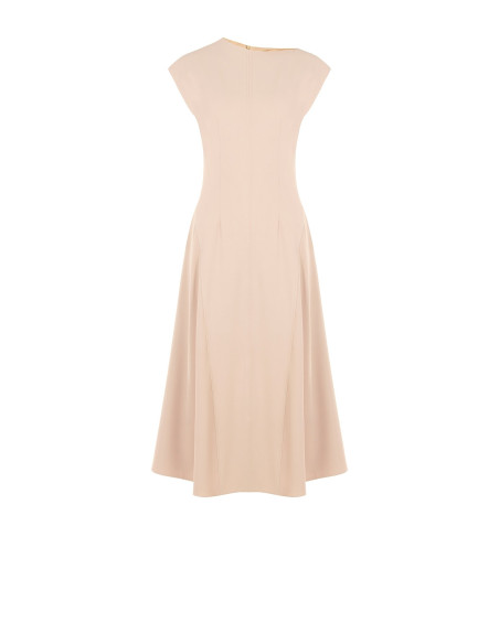 Vestido midi evasé em tecido cadi com costura central Rinascimento
