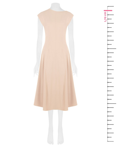 Vestido midi evasé em tecido cadi com costura central Rinascimento