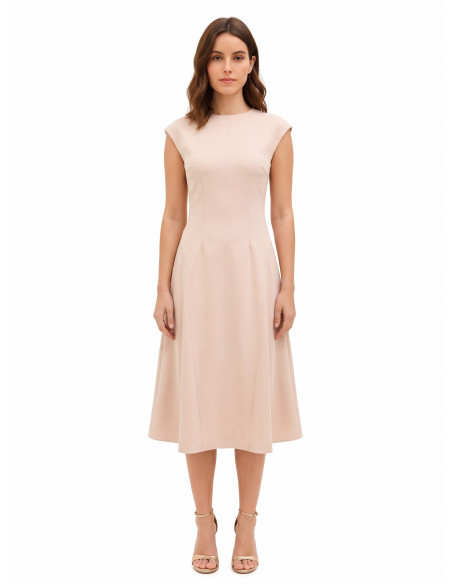 Vestido midi evasé em tecido cadi com costura central Rinascimento