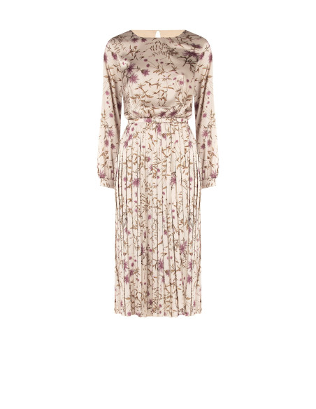 Vestido midi de cetim floral com saia plissada e cinto fino rígido a condizer Rinascimento