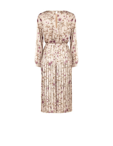 Vestido midi de cetim floral com saia plissada e cinto fino rígido a condizer Rinascimento